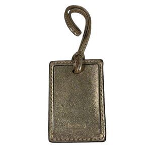 Coach Gold Metallic Leather Luggage Bag Hang Tag ID Holder Key Chain Fob 3" Long